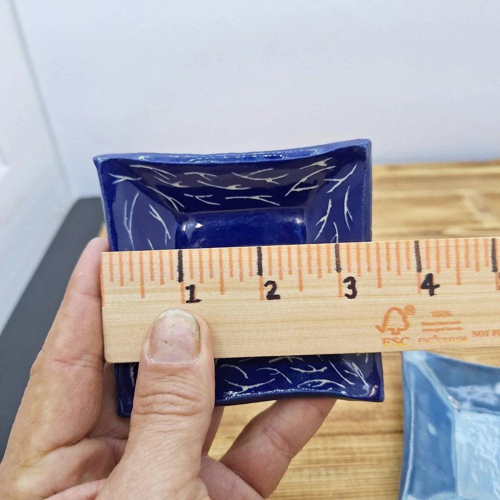X2 Artisan Blue Dipping Sauce Tray‎ Trinket Oil Butter Pat 3.5